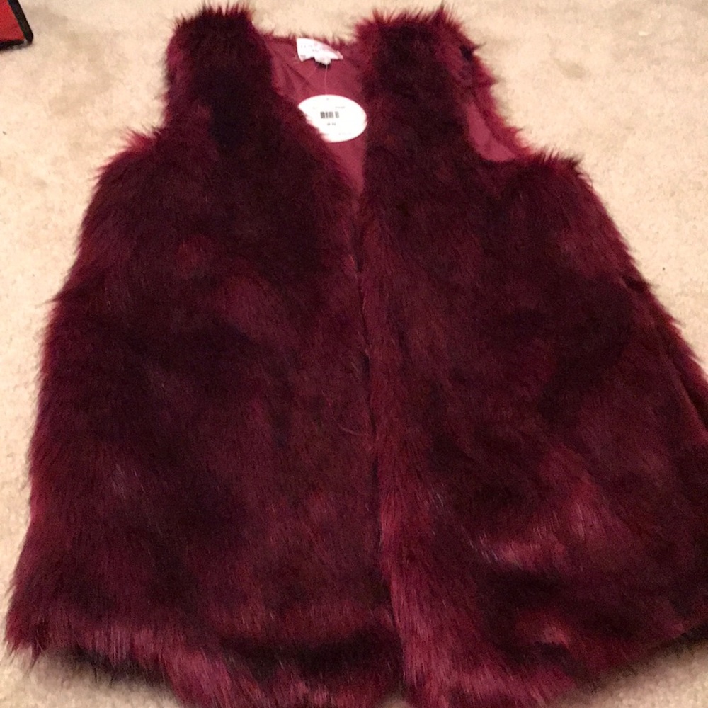 Faux Fur Vest plum red